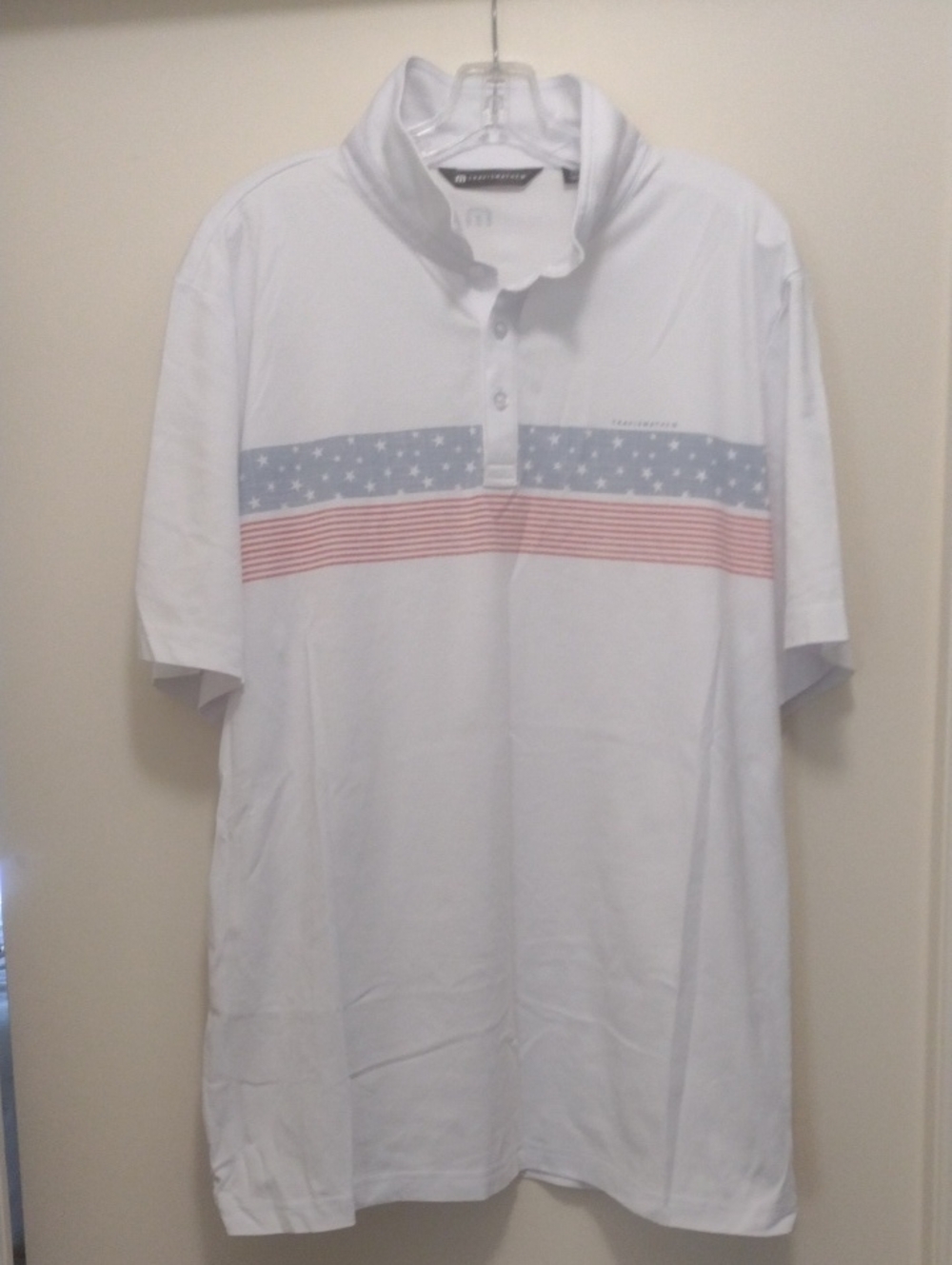 Travis Mathew White Polo With American Flag Stripes (J1205)